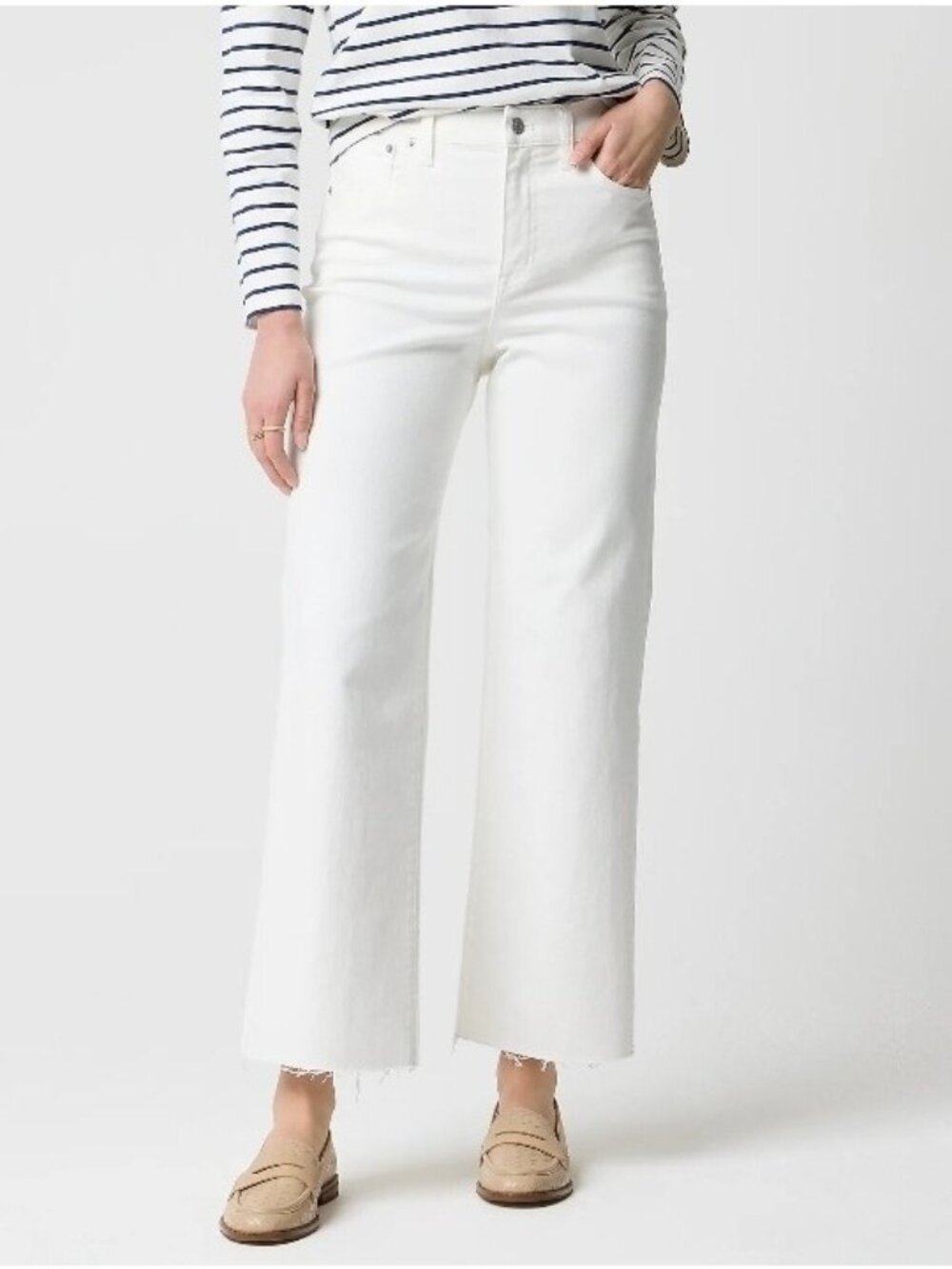 NWT J Crew Wide Leg Cropped 35 Womens Jean All Day Stretch White Coastal RAW HEM